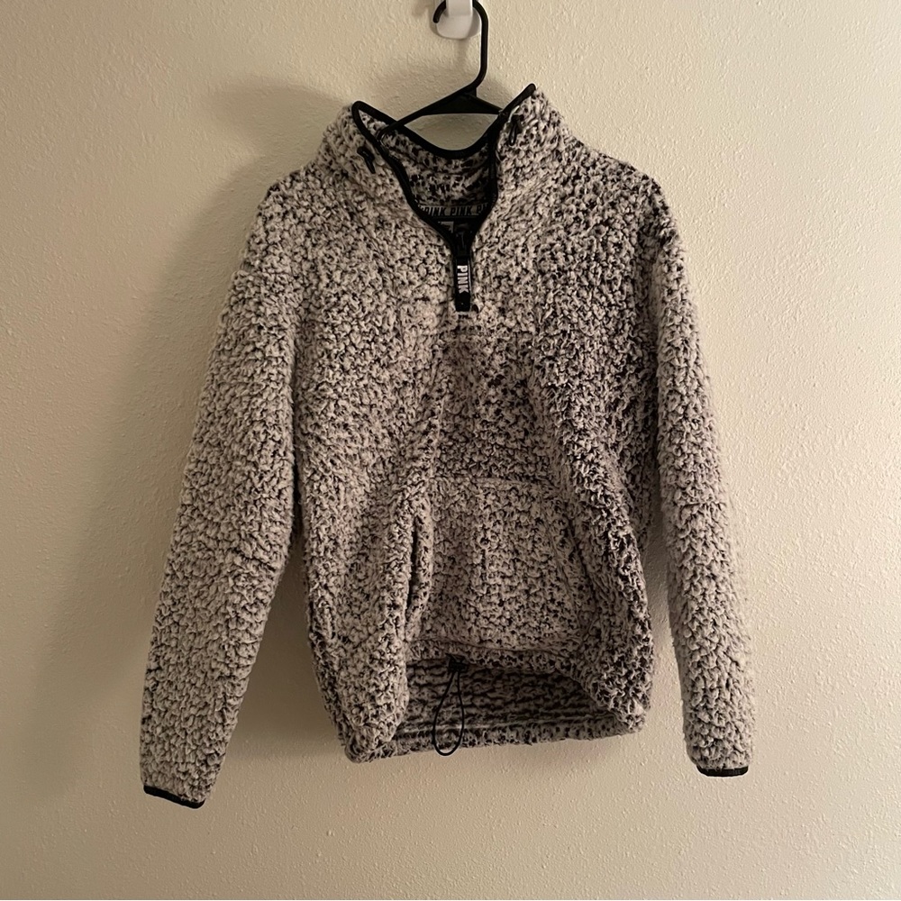 Victoria’s Secret PINK Fuzzy Sherpa Grey Quarter Zip Sweatshirt Size S